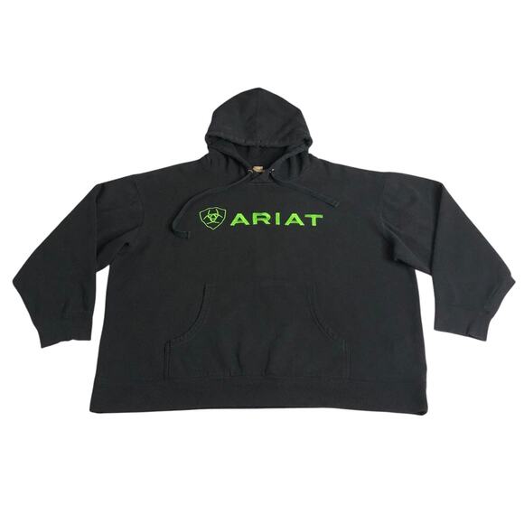 Ariat Hoodie Sweatshirt Mens XXL 2XL Black Embroidered Green Logo Work‎ Western - Picture 1 of 16